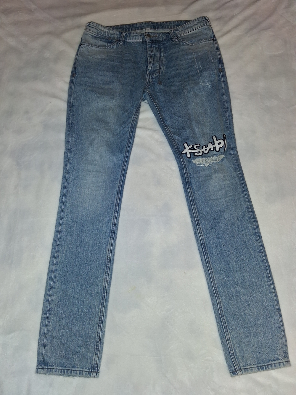 Ksubi Light Blue Skinny Jeans with Patch Detail - Size 34